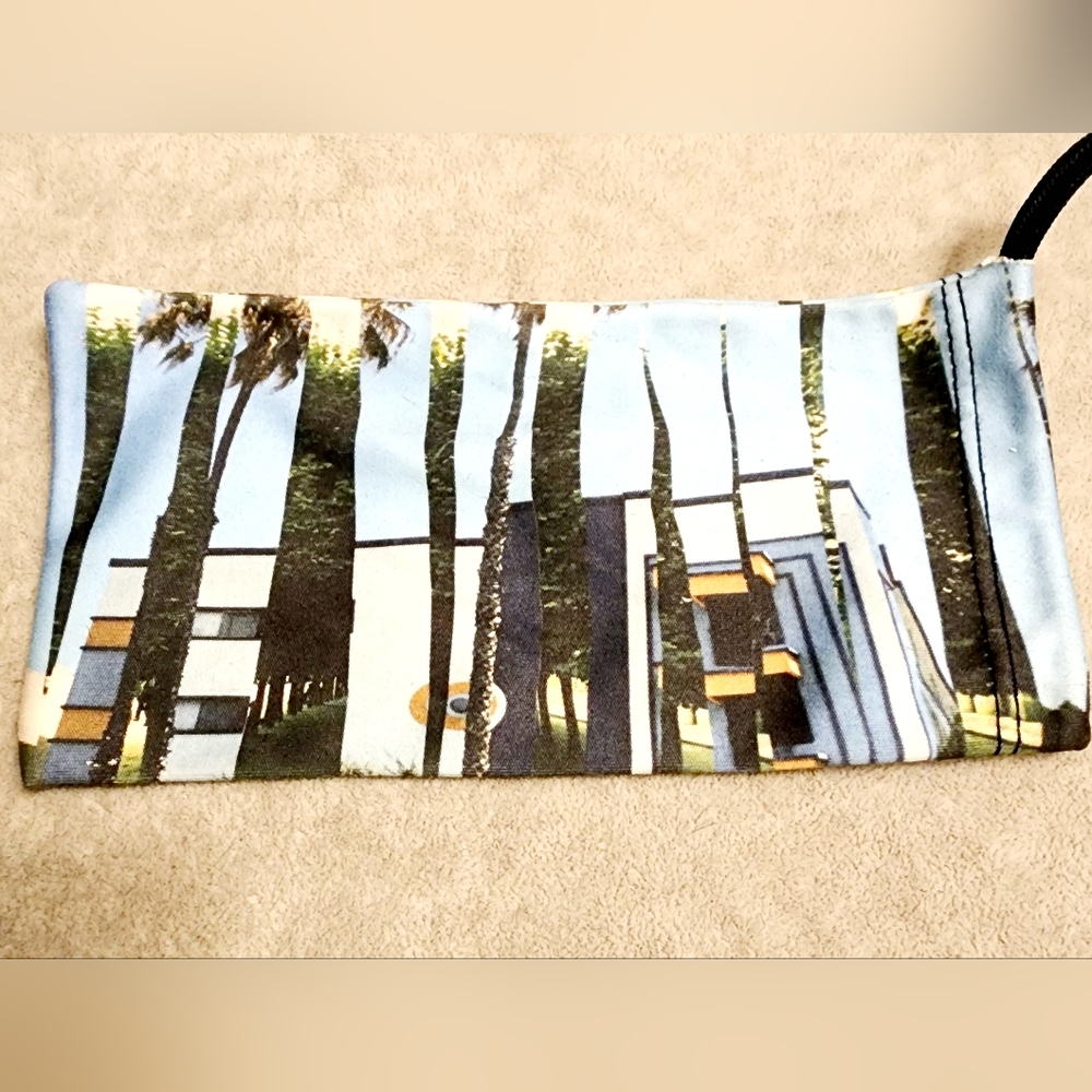 Harry Lary's Lofi digital palm tree city print sunglass pouch, vacation, summer
